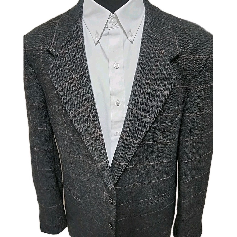 Farah Tweed Blazer Men Size 44L Wool Herringbone Two Button Single‎ Vented Gray